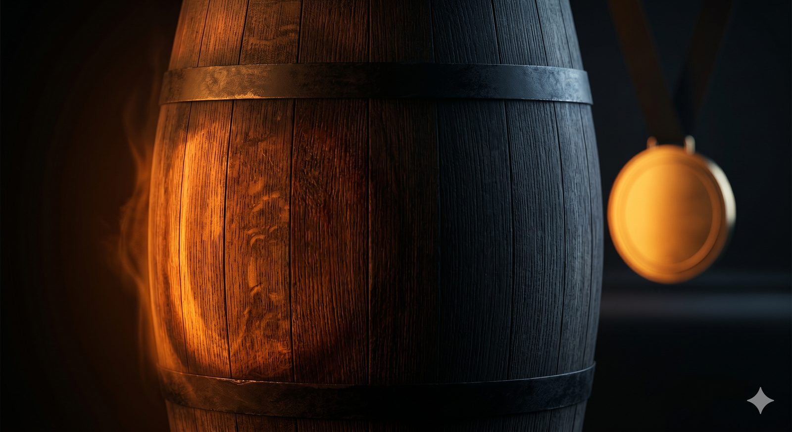 Charred oak cask and gold medal — Indian single malt whisky awards